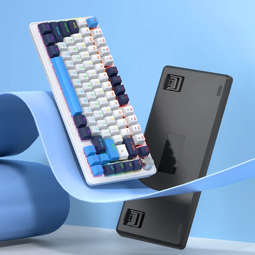 APAYADO K82 Keyboard Mekanik Multifungsi 82-Key dengan Tombol Putar, Lampu Latar Keren, Tombol Hot Swappable Penuh, Koneksi Kabel, Windows & Mac