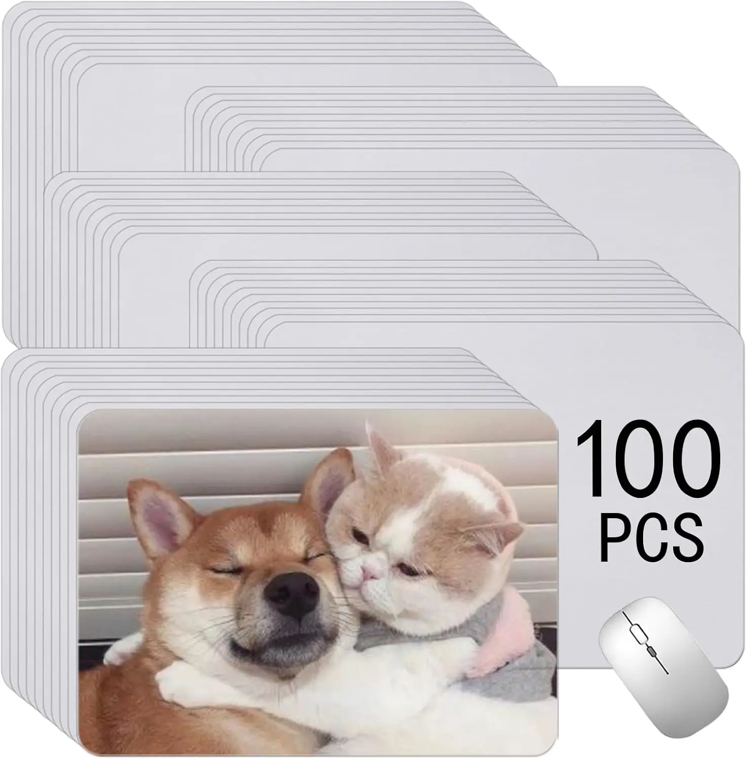 

100 PCS White Mouse Pad for Heat Transfer, Bulk Non-Slip Bottom 24x20cm