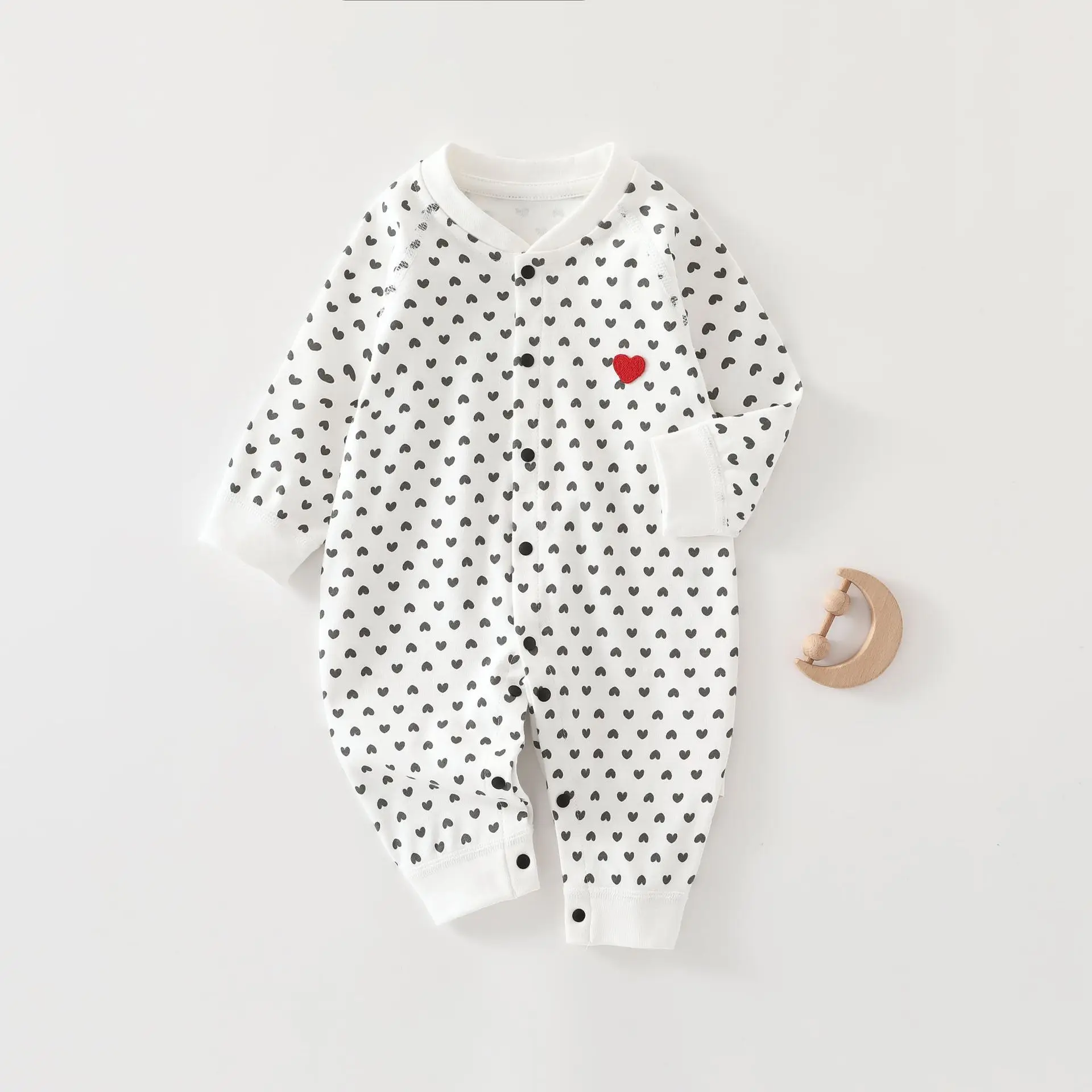 Unisex Newborn Baby Onesies  Girls Cute Heart Print Long-Sleeve Rompers Boys Round Clothing  Four seasons Trend for 1-3-6-9M