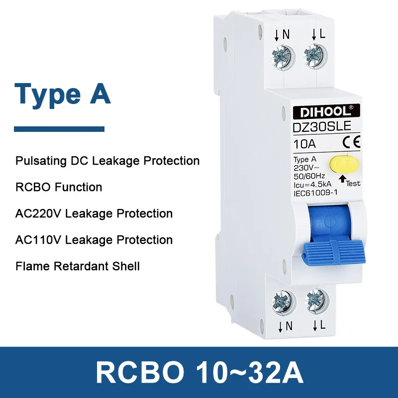 DPNL Residual Current Circuit Breaker RCBO Type A 30MA RCD MCB RCCB 1P+N  20A 25A 32A Leakage Protection