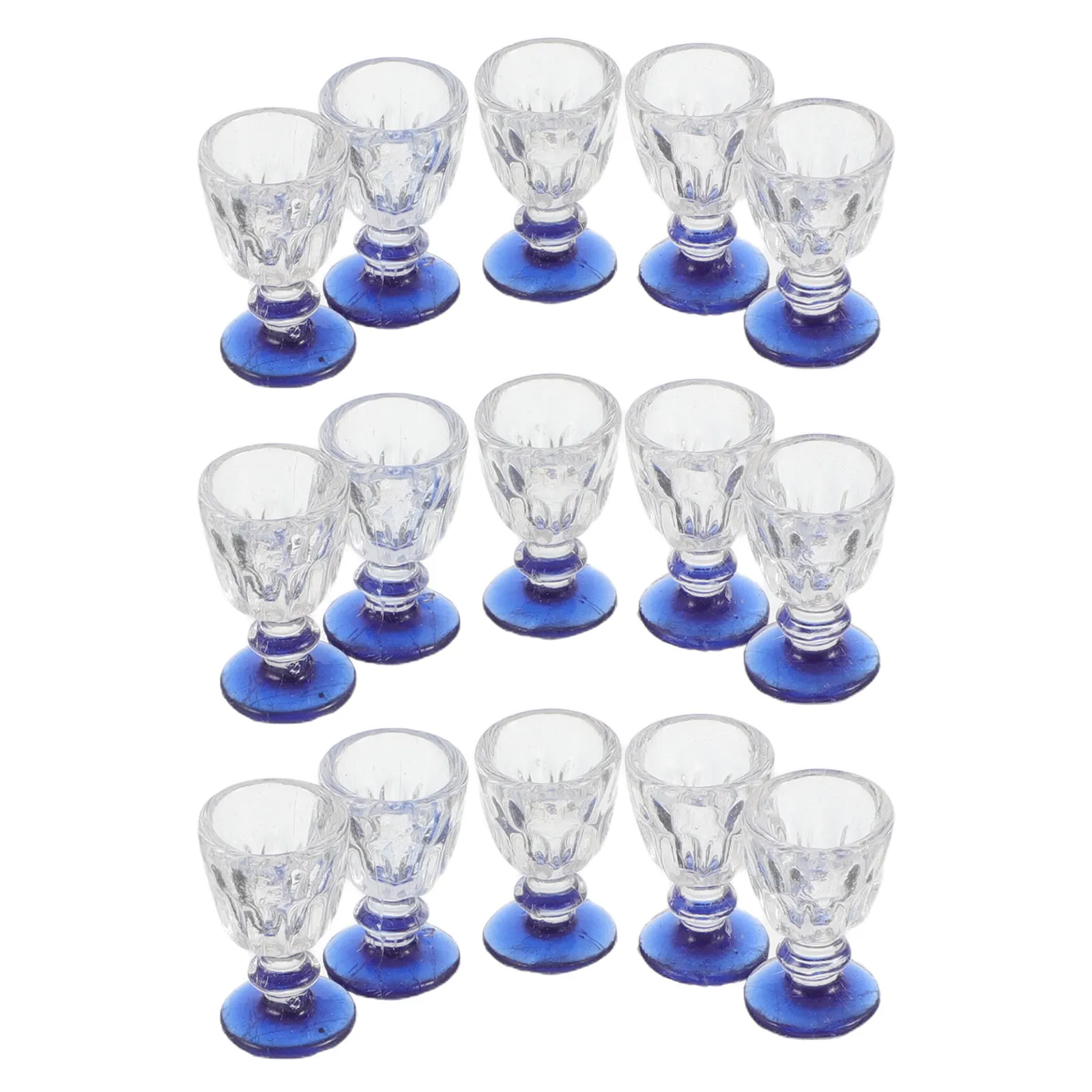 

15Pcs Mini Blue Bottom Wine Cups Realistic Miniature Scene Accessories for Dollhouse Pretend Play Kitchen Decorative