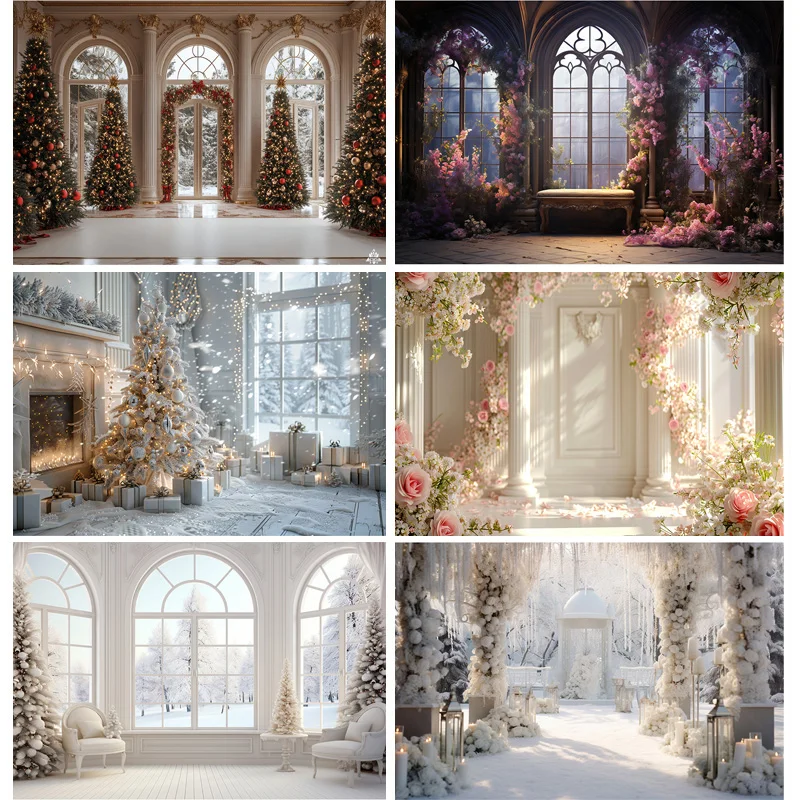 Christmas Decoration New Year Front Door Porch Photography Backdrop Props Window Winter Xmas Room Holiday Background RS-05