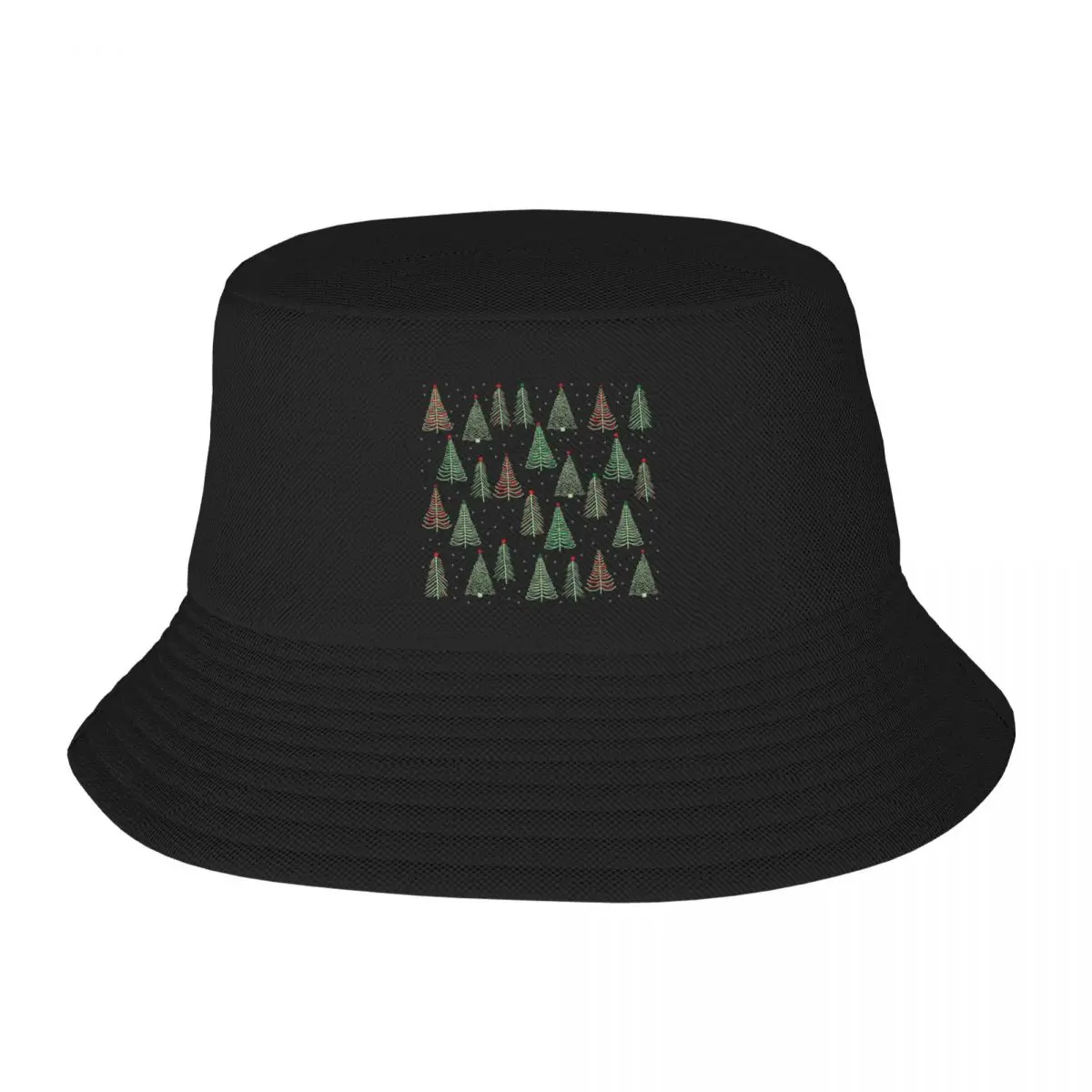 

Christmas trees with stars snowflakes and red and green decorations Bucket Hat western hats Hat For Women Men's
