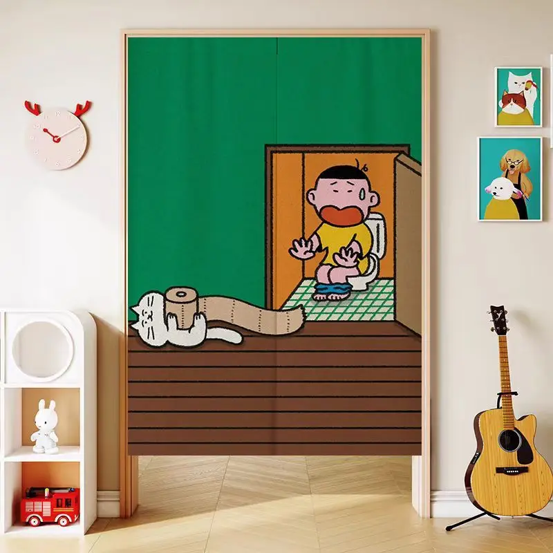 Fun Cartoon Door Curtain, Funny Toilet Boy Fabric Door Curtain, No Punching Entrance, Bedroom Privacy Partition Curtain