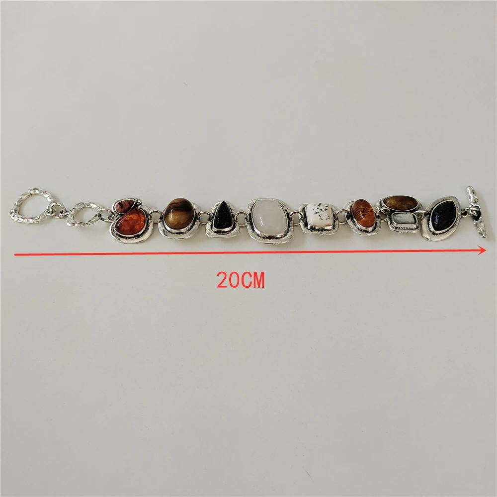 2024 New ZA Indian Fashion Silver Plated Vintage Statement Bracelets Women Boho Ethnic Resin Stone Resin Bracelets Jewelry