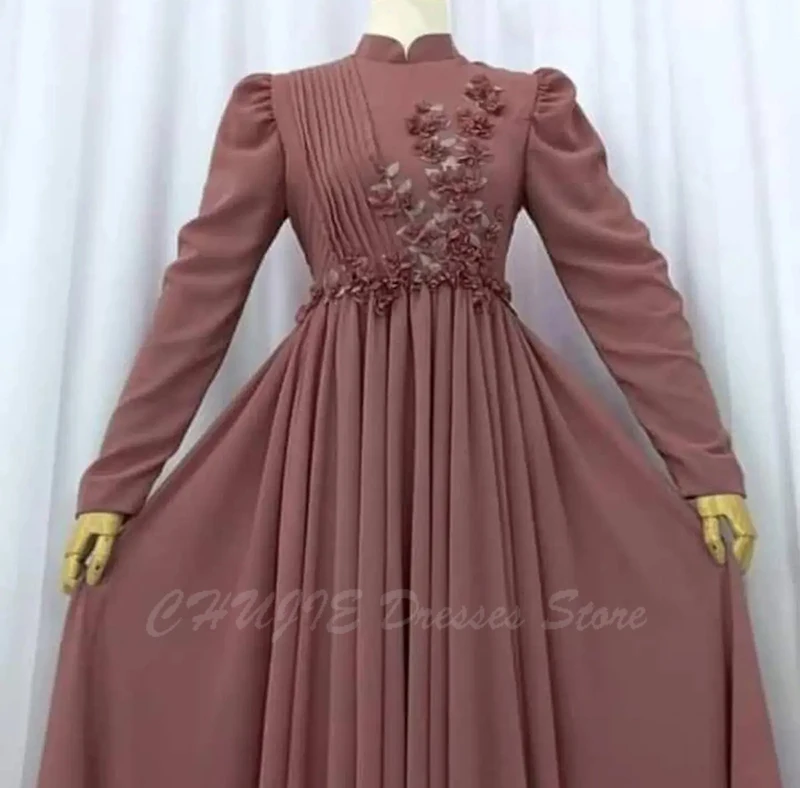 Personalizado feito feminino robe manga longa vestido de festa elegante alta pescoço renda applique vestido de noite muçulmano vestido de baile de casamento 2025