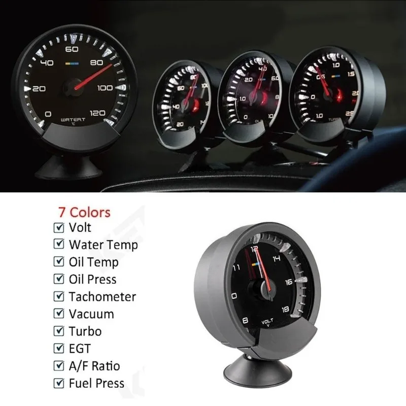 74mm 7 Colors LCD Racing Gauge Universal Car Turbo Boost Water Temp Oil Temp Oil Press RPM EGT AFR with Sensor