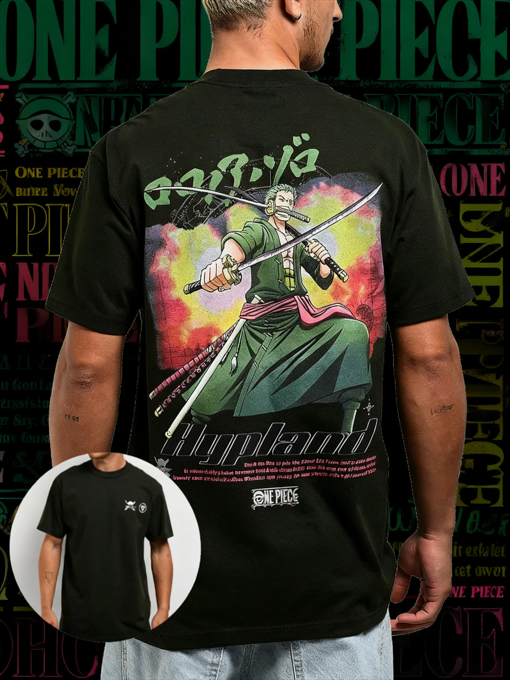 2025 Summer One Piece Animation Brand 100%Cotton Roronoa Zoro Printed T-shirt for Unisex Casual Short Sleeve Loose Fashion Y2k