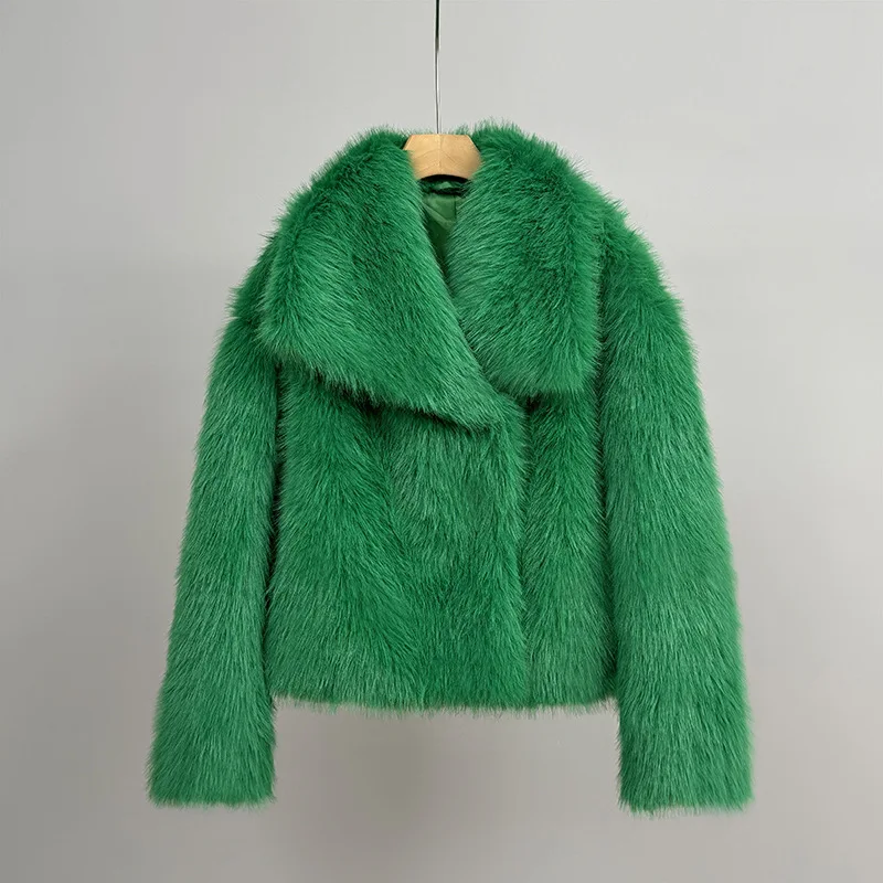 Faux Fur Coat Women Solid Fur Jacket Turn Down Collar Long Sleeve Single Breasted Loose Thick Warm Fur Casual 2025 Autumn Winter
