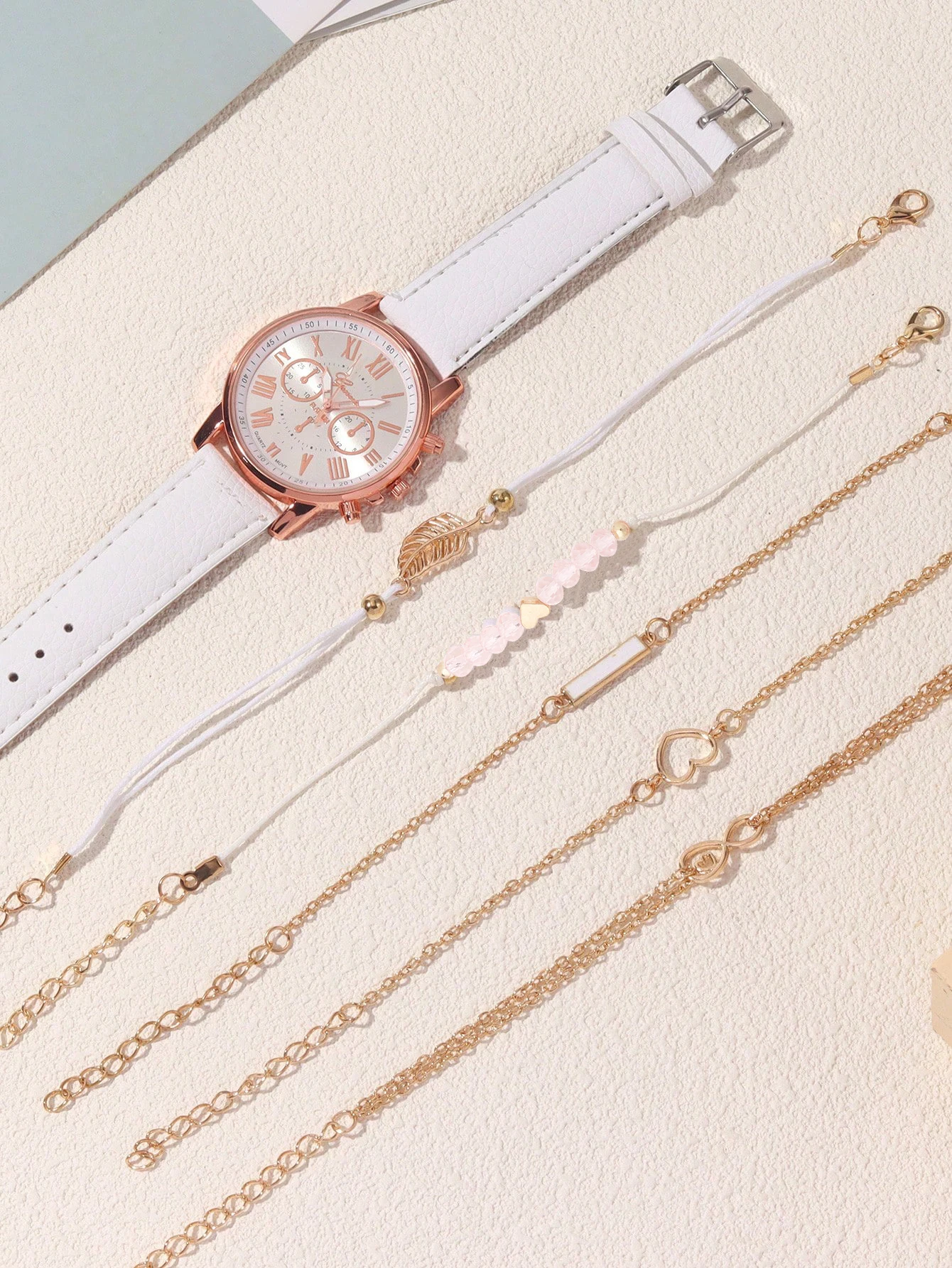 6 шт./компл. модные часы женские повседневные кожаные ремешки универсальные кварцевые часы с круглым циферблатом и набором браслетов с сердечками и деревьями