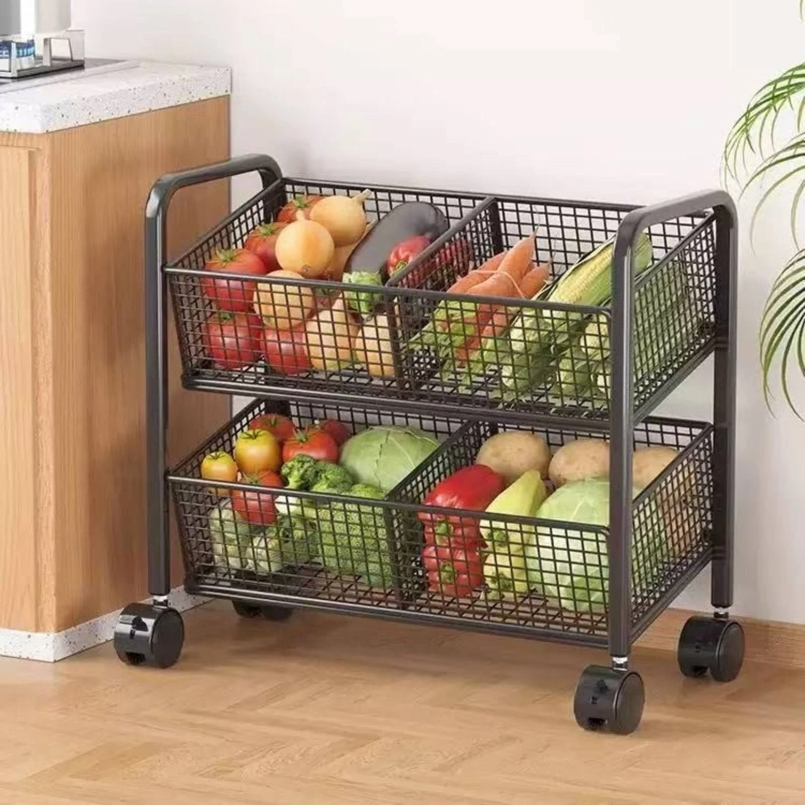 Wire Storage Basket Cart Compact Two-Tier Storage Cart Furniture Multi-Purpose Rust-Resistant for Bathroom, Kitchen view 3