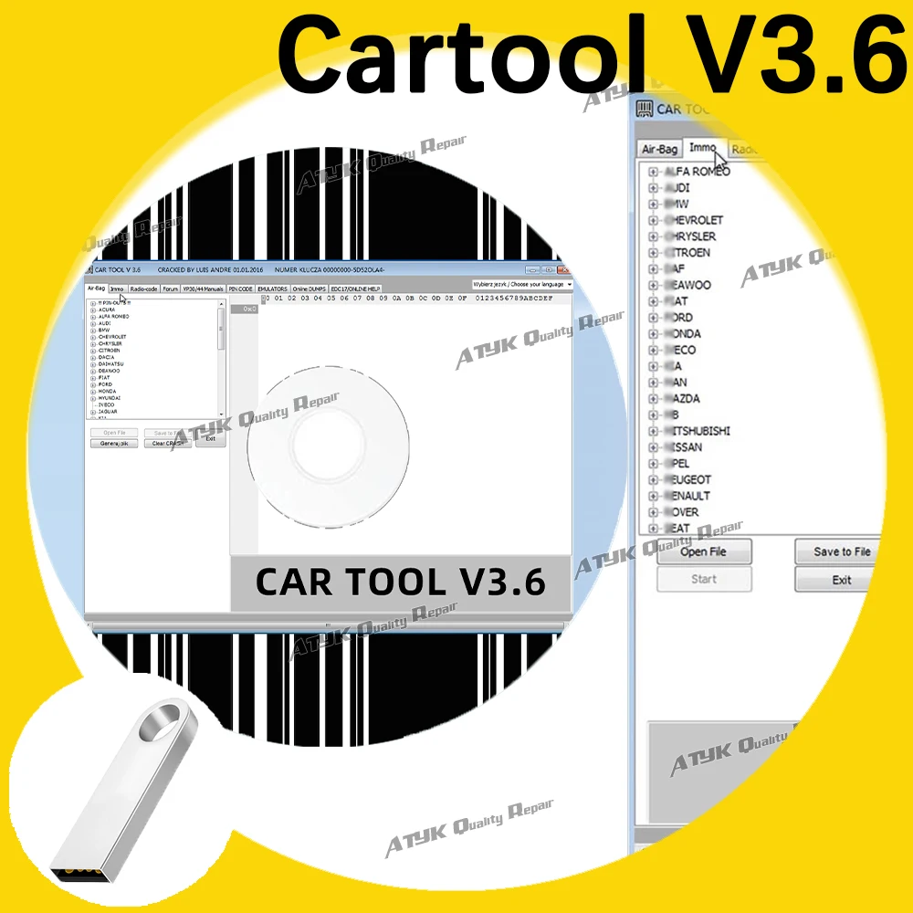 Car tool V3.6 Diagnostic software Auto Repair 3.6 cartool mechanics profesional immo radio air-bag obd2 scanner autool Program