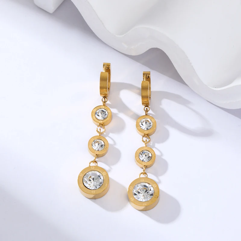 GANEMLY 316L Stainless Steel Luxury White Zirconia Drop Earrings For Women Fashion New Party Gift Ear Dangle Waterproof Jewelry