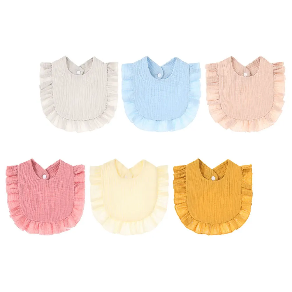 

6 pcs Baby Cotton Drool For Teething Feeding Ruffled Infant Toddler Bibs Washable Reusable Soft Absorbent Bibs For Girls
