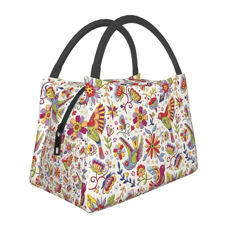 

Mexican Floral Bird Lunch Box Women Mexico Flowers Cooler Thermal Food Insulated Lunch Bag Office Work Pinic Container