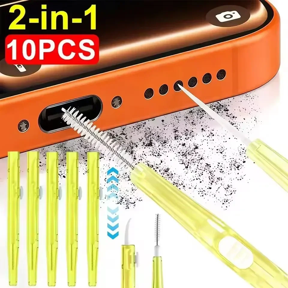 2-in-1 Retractable Speaker Charging Port Cleaning Set Dust Plug for iPhone 17 18 Earphones Clean Kit Brush for Samsung Xiaomi