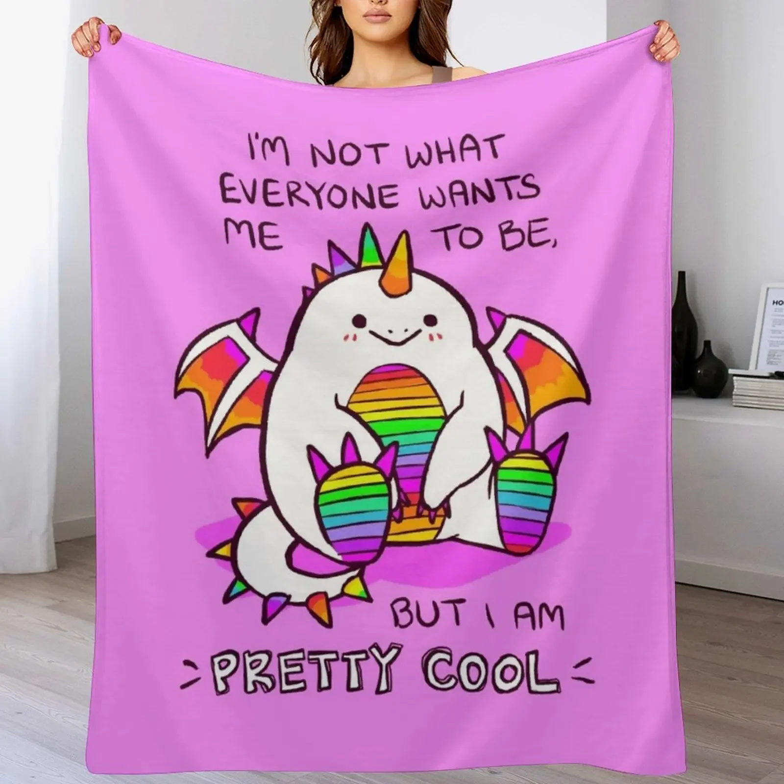 

I AM PRETTY COOL Rainbow Potato Dragon Throw Blanket Beach Single Blankets