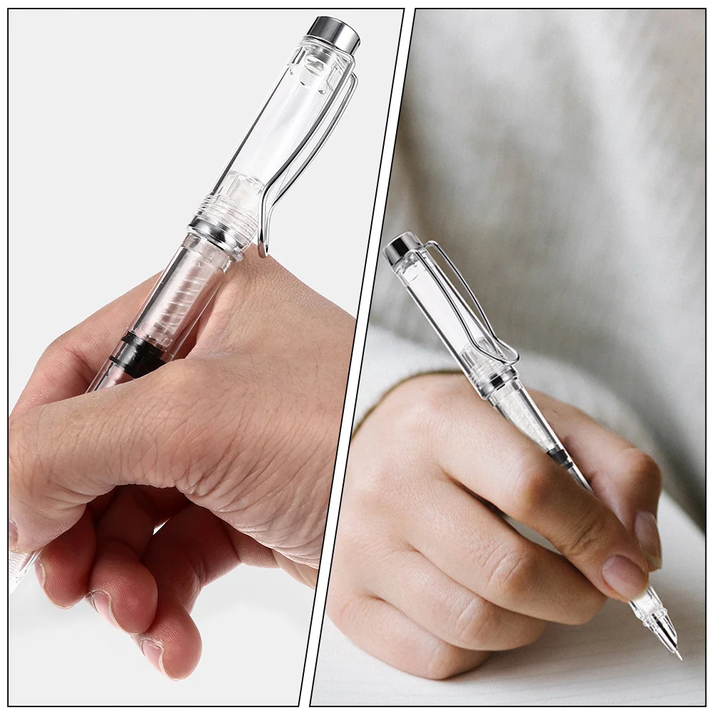 

4Pcs Transparent Fountain Pens Small Nib Refillable Ergonomic Calligraphy Training Writing Practice Pens for Students