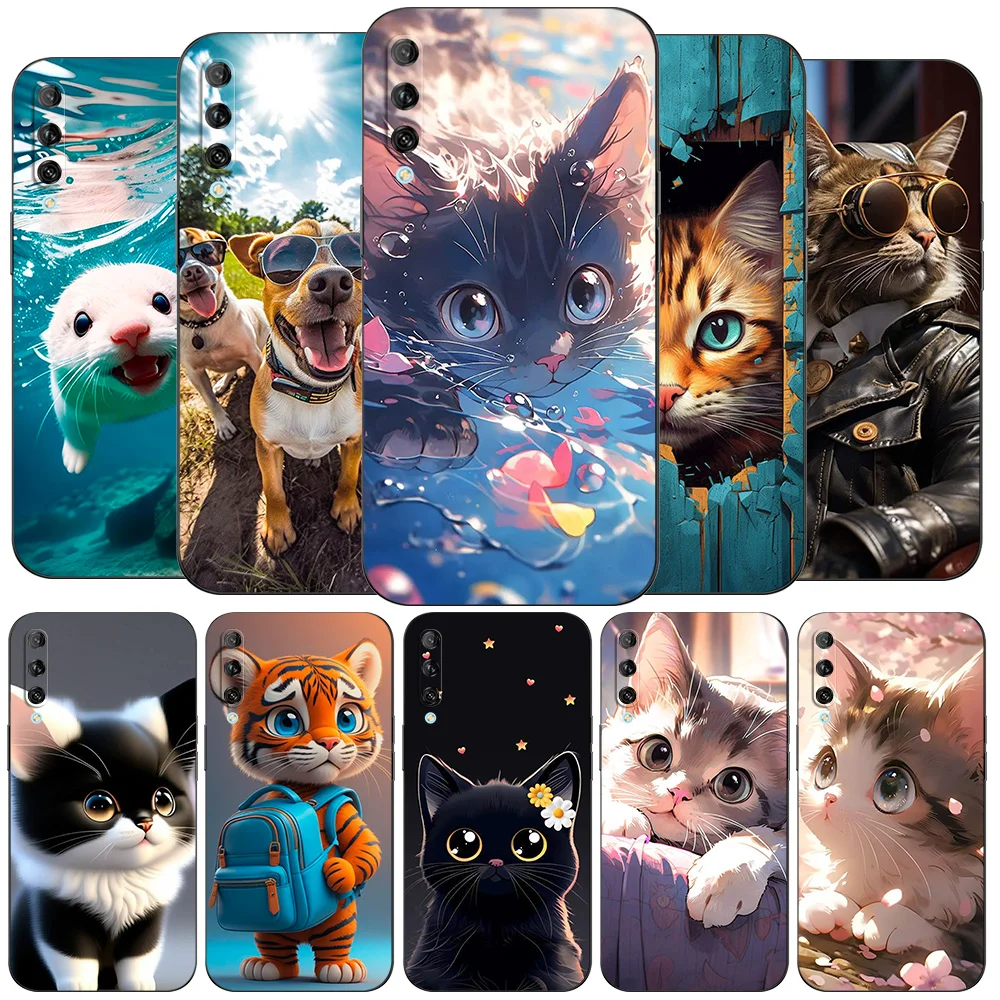 For Honor 9X Pro Case Silicon Phone Back Cover Case For Huawei Honor 9X Pro Bumper 9XPro black tpu case amazing cool cats pets