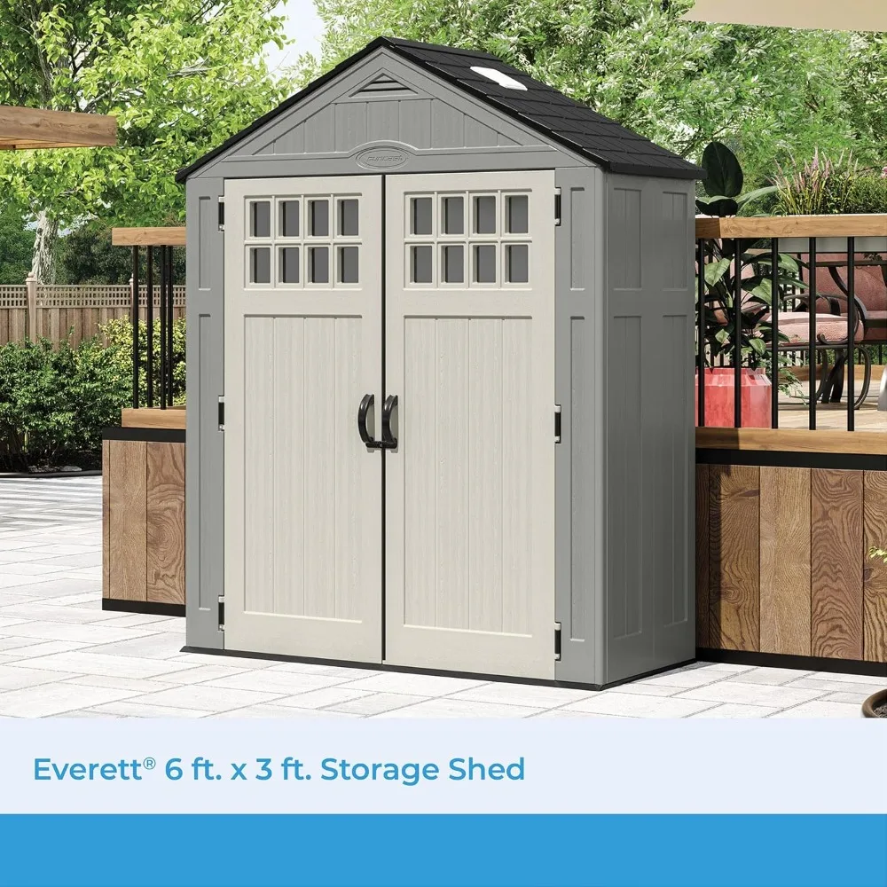 6' x 3' Heavy-Duty Resin Outdoor Pad-Lockable Double Doors and Windows All-Weather Shed for Yard Storage