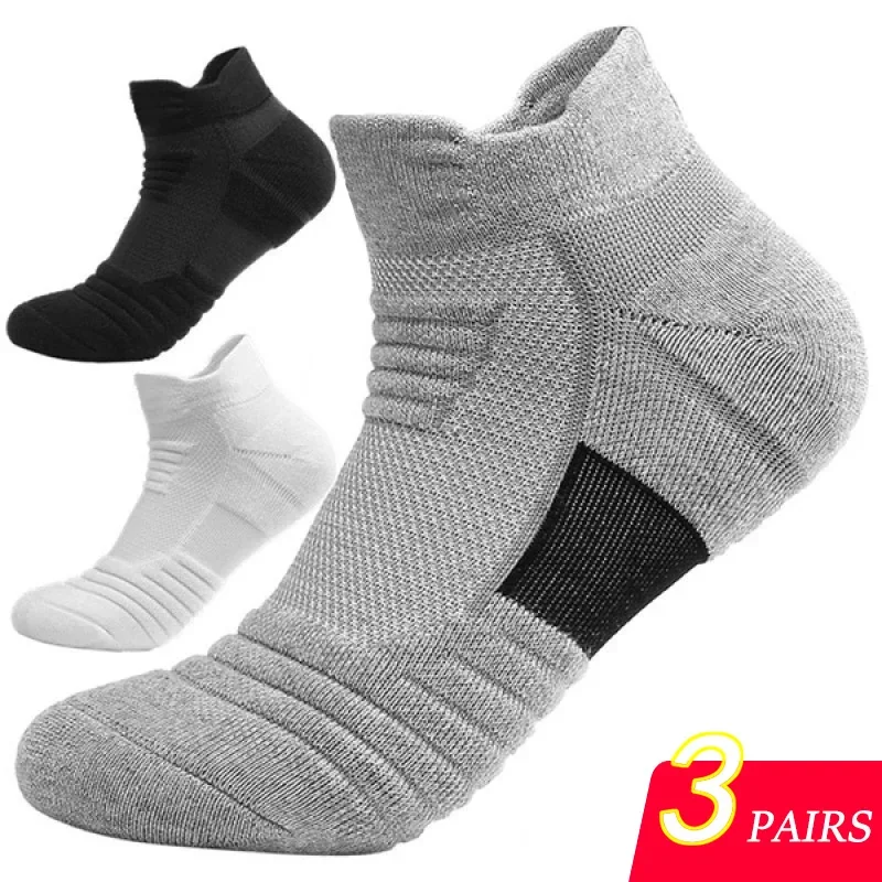 3 Pairs Men's Cycling Sport Socks Basketball Running Compression Ankle Sock Black White Anti-slip Bike Bicycle Mtb Cycling sock