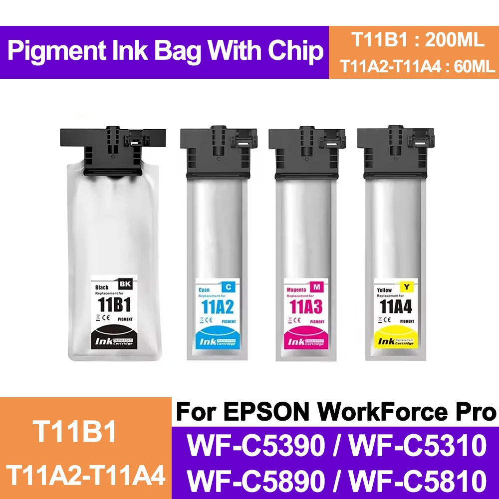 Tas tinta T11A2-T11A4 T11A T11B1 dengan tinta pigmen penuh untuk WF-C5310 Epson Tenaga Kerja Pro WF-C5390 WF-C5890 WF-C5810 dengan Chip