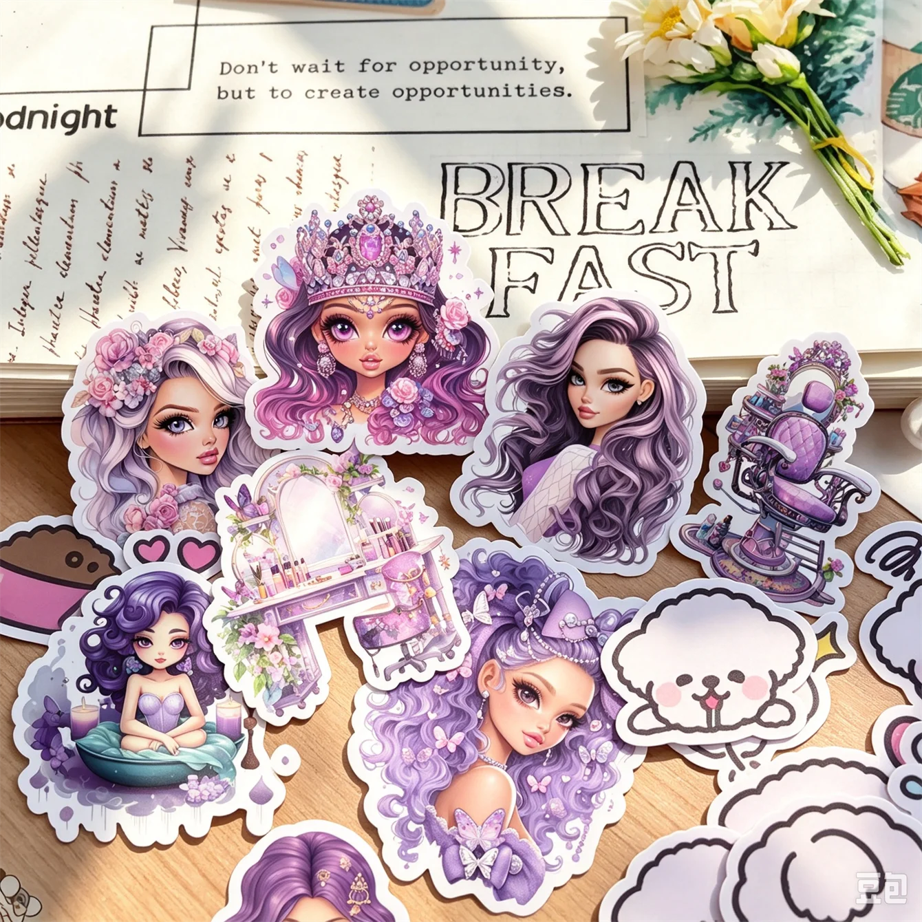 16/32pcs Homemade Watercolor Avender Beauty Girls Sticker Pack Planner Book Stickers, Handwriting Book, DIY Photo Albums