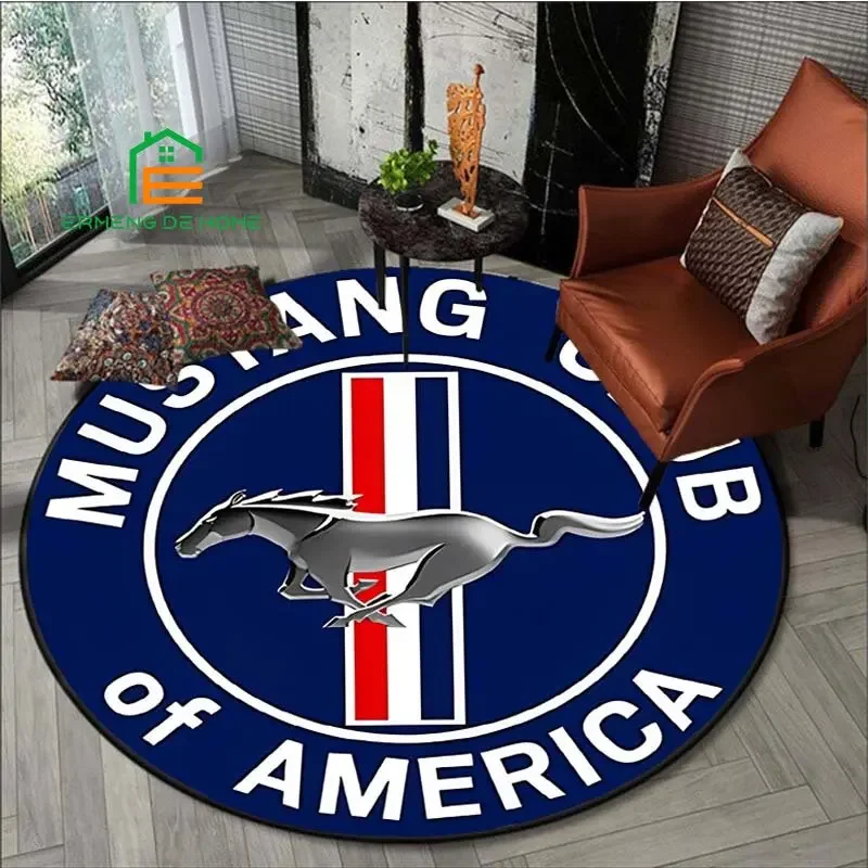 Mustang Ford Pattern Flannel Round Rug for Bedroom Non-slip Carpets for Living Room Kitchen Mats for Floor 5 Sizes