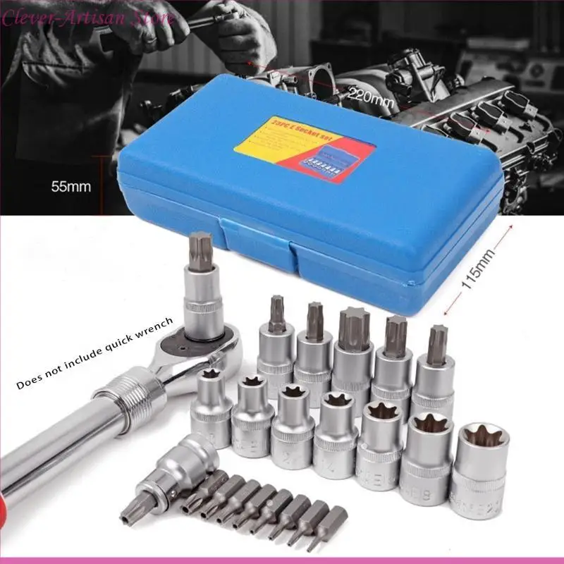 23 peças conjunto de soquete estrela para manutenção mecânica reparação de automóveis antiferrugem, para homens resistência à corrosão do mantenedor de veículos