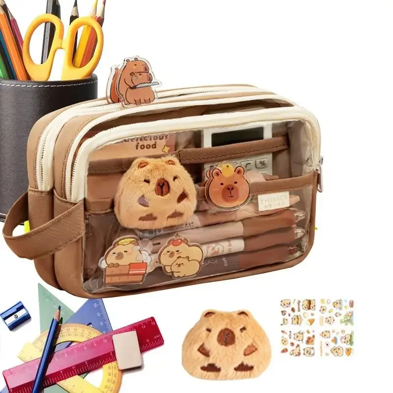 Capybara Flap Backpack with Pencil Case Fashion Casual Nylon Cute Bag Large Capacity Bookbag Animal Cartoon Daypack for Teens