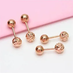 585 purple golden shiny round bead screw ear studs double wear simple glossy 14K rose golden earrings for women daily jewelry