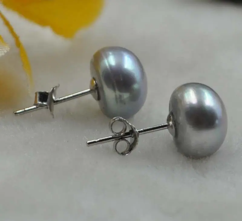 

New AAA 13-14mm Akoya Gray Stud Earrings Pearl Earrings 14K white Gold Exquisite Jewelry Free Gift