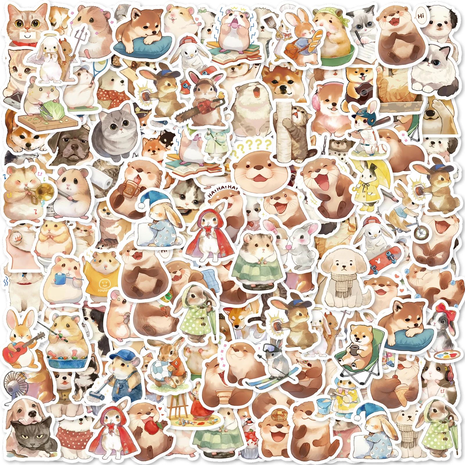 240pcs Otter, Shiba Inu, Beaver, Animal Stickers DIY Decorative Laptop, Motorcycle Accessories, Guitar, Waterproof PVC Stickers