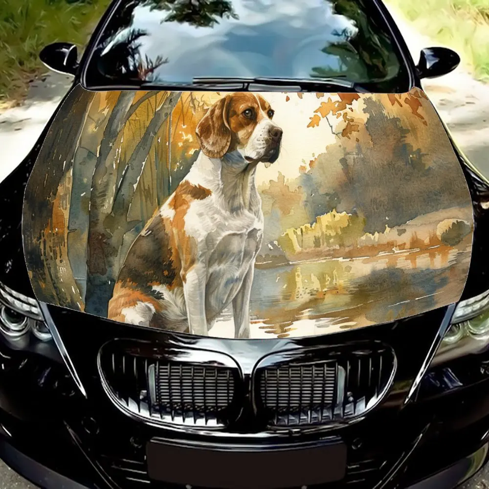 Fallen Leaf Lake Beagle Dog Print Car Hood Wrap Color Vinyl Sticker Truck Graphic Bonnet DIY Auto Accessories Decoration Decal