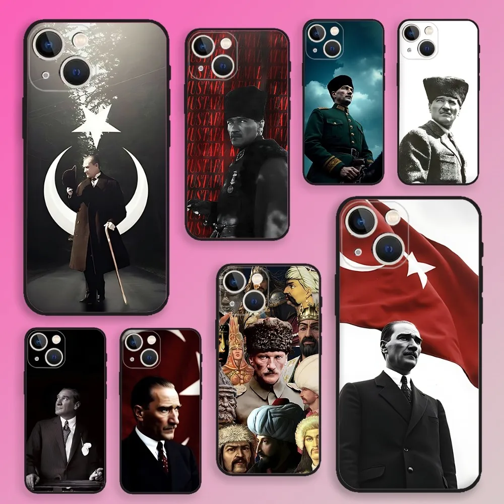 

Turkey Mustafa Kemal Ataturk Phone Case For iPhone 16,15,14,13,12,11,Plus,Pro Max,XS,X,E,SE,Mini Soft Silicone Black Cover