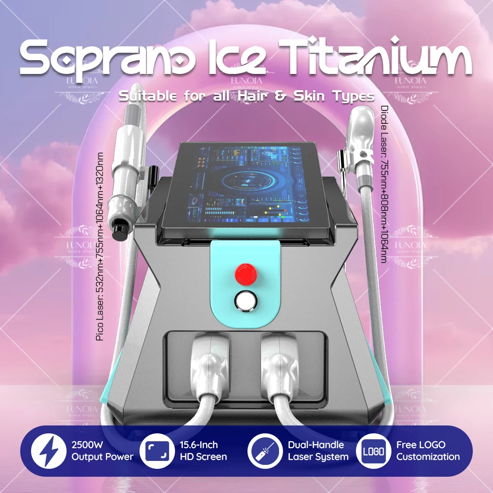 

Ice Titanium Diode Laser Nd Yag 2 in 1 Hair Removal Machine SHR Freezing Point Painless Depilation Pigmentation Treatment Device