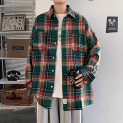 Autumn Long Sleeved Shirt Men Fashion Oversized Plaid Shirt Men Streetwear Korean Loose Casual Shirts Mens Large Size M-5XL