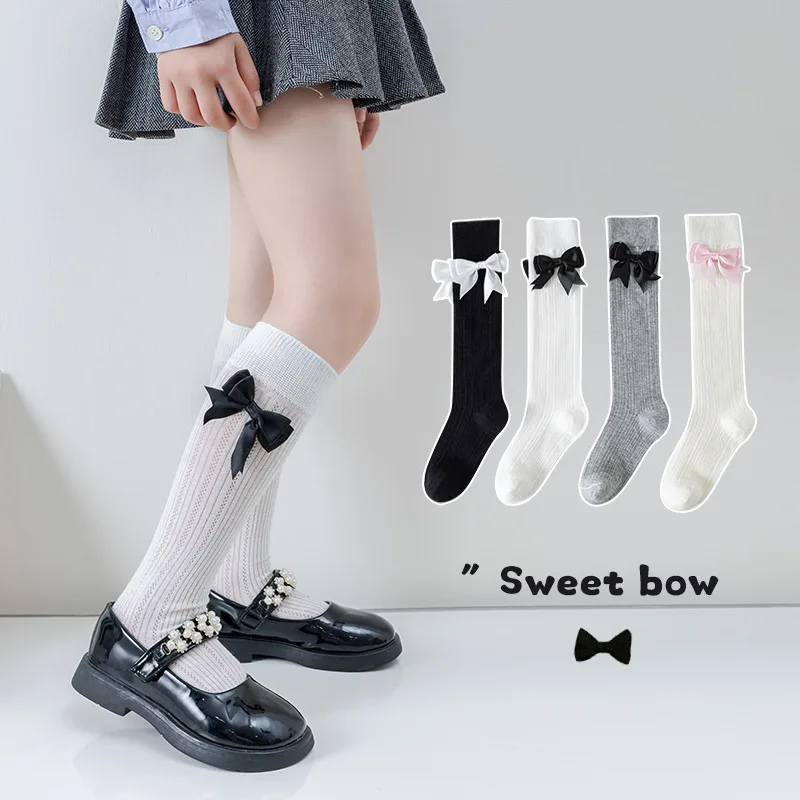 Summer Children Long Tube Socks RAISE Thin Breathable Mesh Stockings for Girls Bow Sweet Princess Kids Girl Socks Children Socks