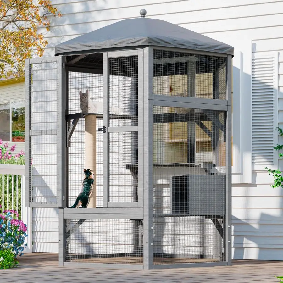 

Outdoor Cat Enclosure, Large Indoor Cat Catio for Multiple Cats with Window Access amp Waterproof Roof, Includes Cats House, Mul
