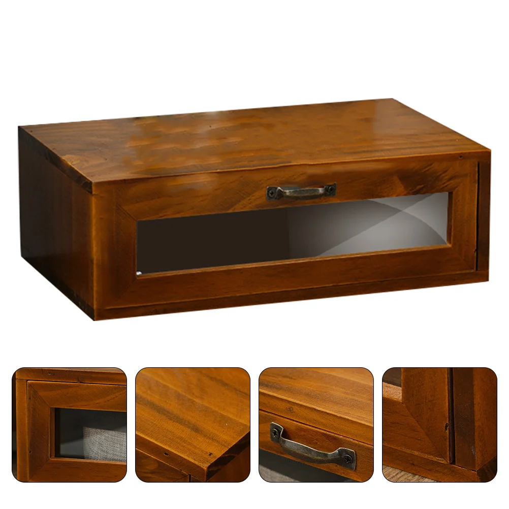 

Vintage with Drawer Dressing Table Monitor Stand Computer Glass Wood Desktop Storage Case Laptop Elevating Rack