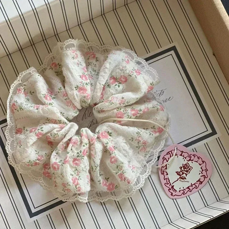 

Sweet Cute Small Floral Print Elastic Hair Bands For Women Girls Fashion Lace Hair Scrunchies Hair Accessories Cute Headwear