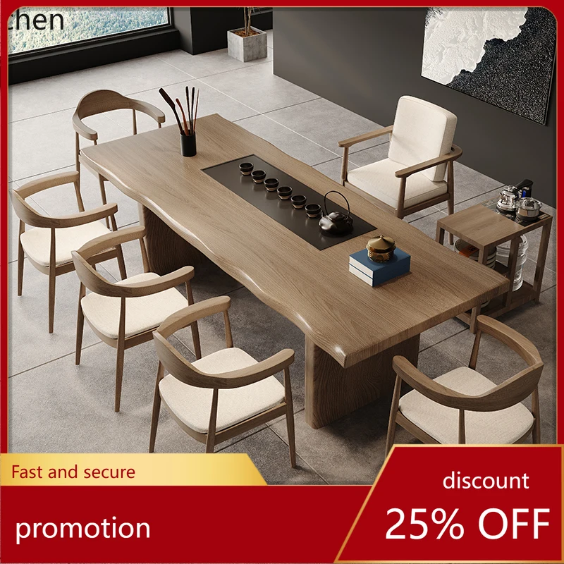 

HT simple solid wood tea table and chair combination desk with tea table integrated