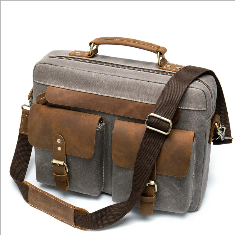 

Canvas Men Bag 14 Inch Laptop Notebook Bag Portfolio Canvas Leather School Bag Men Women Working Bag Daily Shoulder Bag