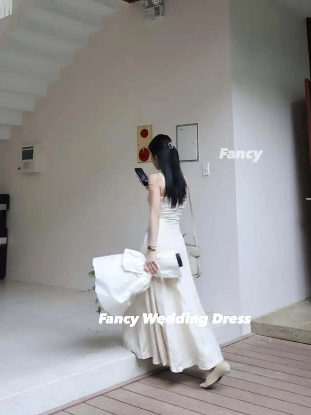 Elegancka koreańska suknia ślubna na ramiączkach spaghetti, linia A, elastyczna satyna, suknia wieczorowa, gorset z tyłu, możliwość personalizacji 웨딩드레스