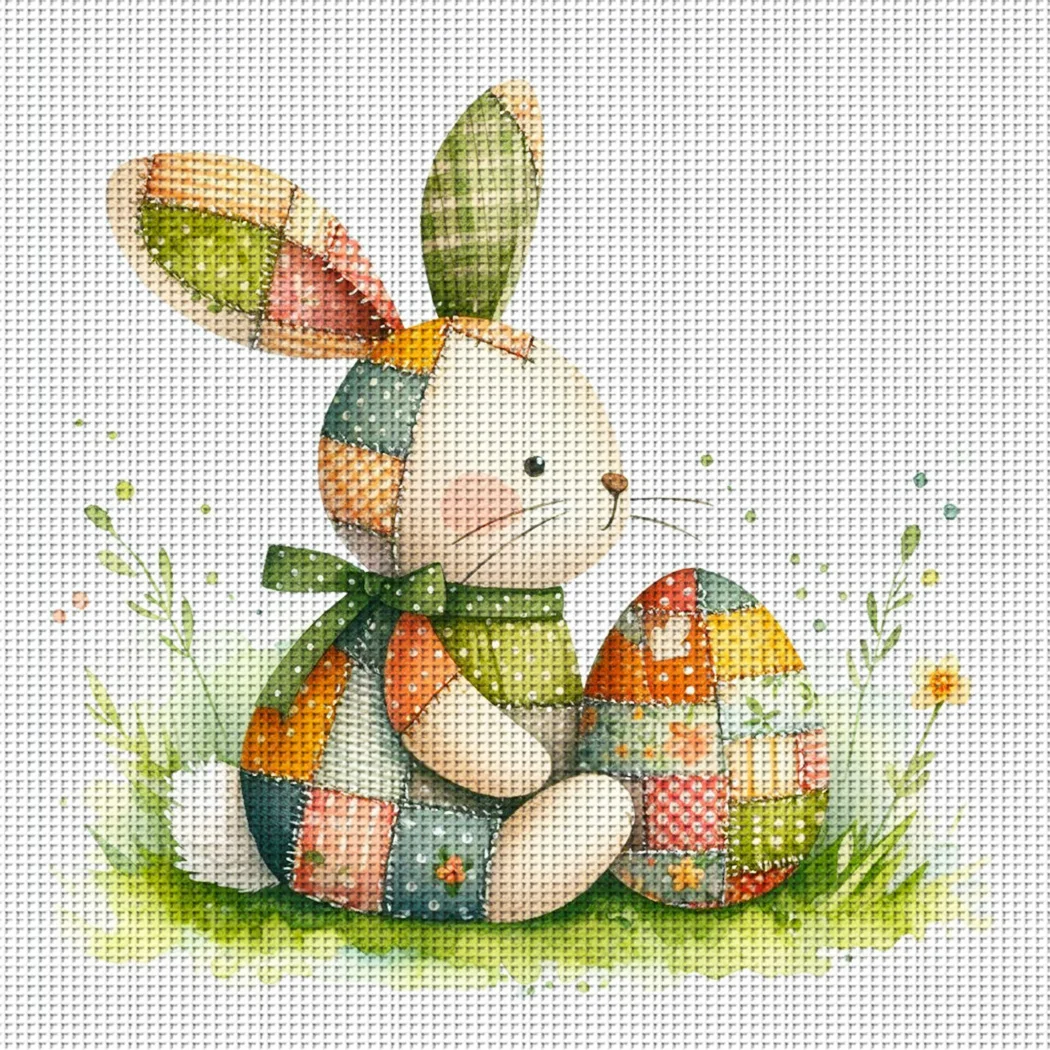

1PC 46X46cm/18.11X18.11inch,11CT print cross stitch DIY kit,Cute Bunny with Egg,adult beginner's relaxed cross stitch stitch set