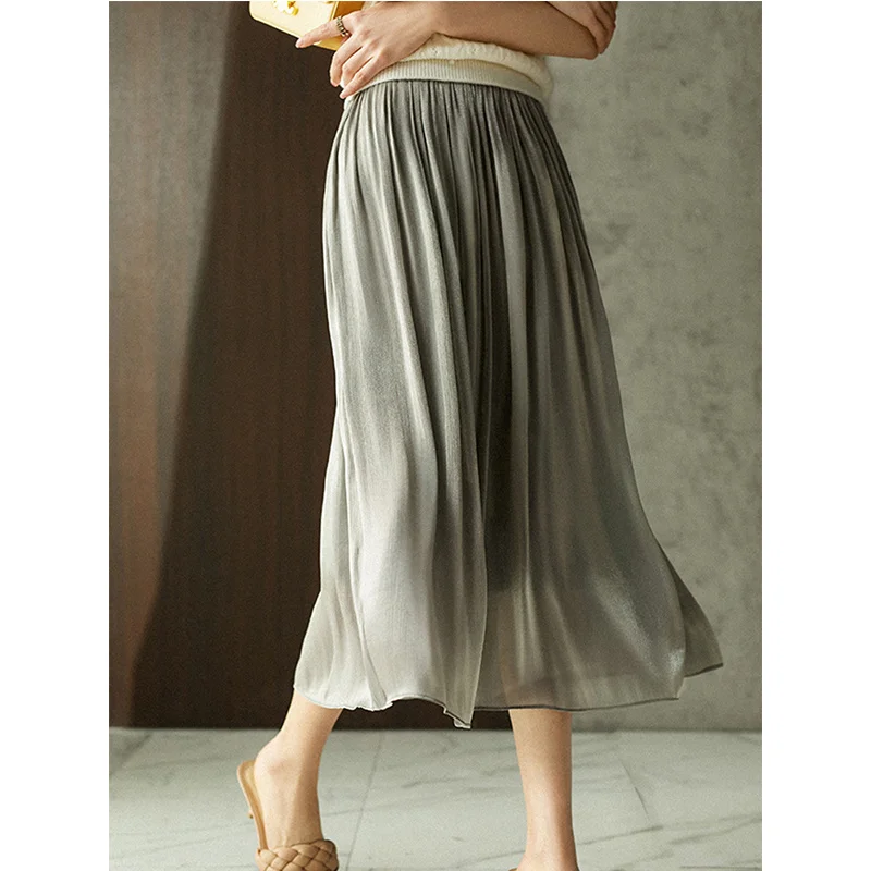 BANA taille haute plissée inje Georgette jupe femmes été Midi a-ligne jupe taille élastique Simple Sle trajet OL Sle