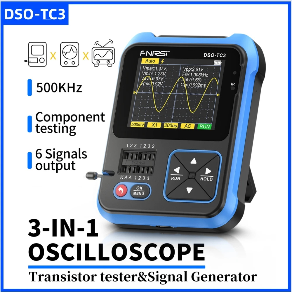 DSO-TC3 Digital Oscilloscope Transistor Tester 10MS/s Sampling Rate 500kHz Bandwidth Support Diode LCR Detect Signal Generator