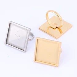5pcs Fit 20mm Square Cabochon Ring Base Setting Blanks Adjustable Stainless Steel Bezels For Fingerring Jewelry Making Supplies