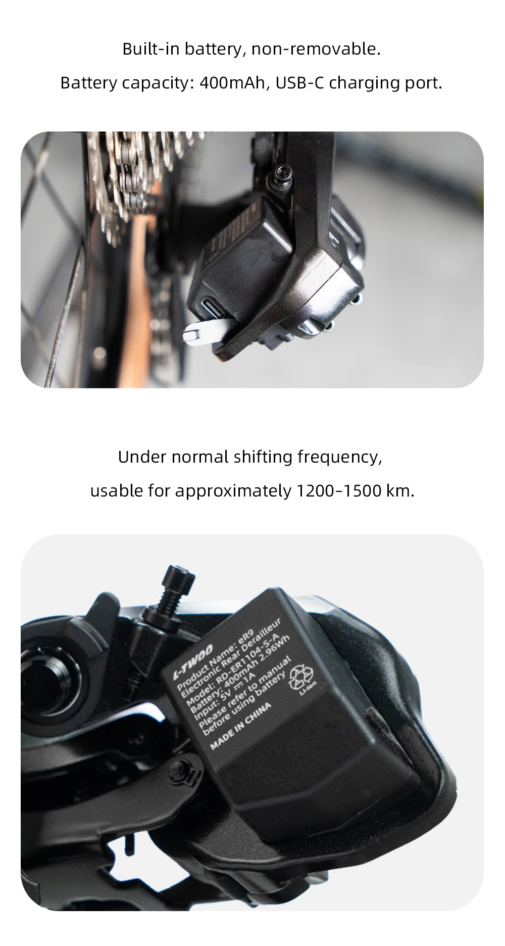 LTWOO ER9 Kabelloses Elektronisches Schaltgruppen-Set, Kompatibel mit 3-12 Gängen für 14-20 Zoll Faltrad/Rennrad mit Flachlenker – Detail 10