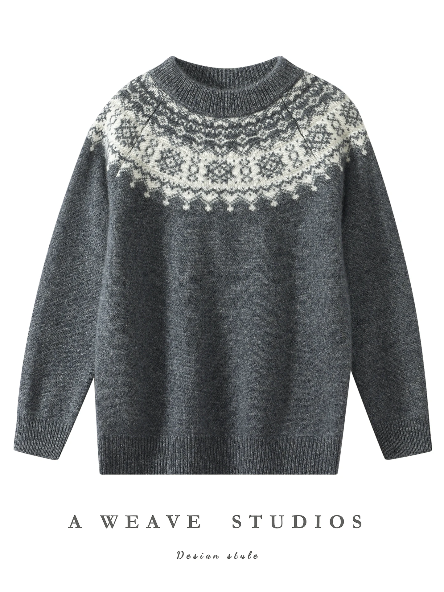 Child 100% Cashmere Pullover Sweater Girls Autumn Winter Fair Isle Jacquard Cute Versatile Basic Long Sleeve Knitwear Tops Soft